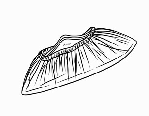 A black and white sketch of a disposable shoe cover with an elasticated opening.