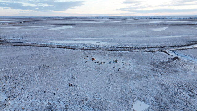 Siberia Nenets photo drone of the samoyedos desert in Yamal Russia