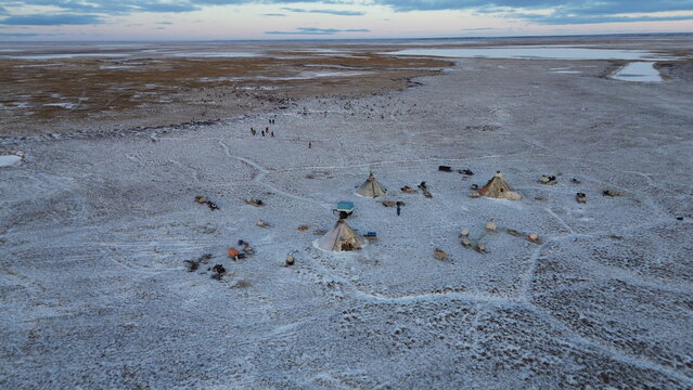 Siberia Nenets photo drone of the samoyedos desert in Yamal Russia