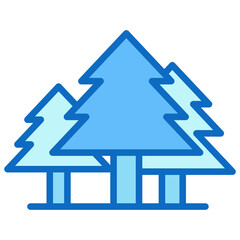 Pine Forest Blue Fill Outline Icon Design Vector - Two pine trees in a line, symbolizing nature, wilderness, and outdoor adventure