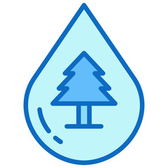 Water Drop Blue Fill Outline Icon Design Vector - A drop of water with a tree inside, symbolizing forest conservation and clean water resources