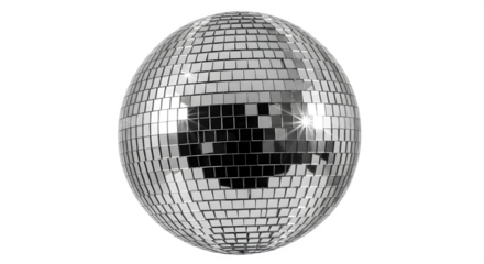 Silver disco ball reflects light, creating a retro vibe, perfect for party backdrops or music-themed social media visuals.