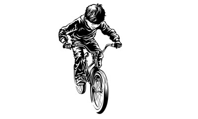 Fototapeta premium silhouette of a boy riding a bike