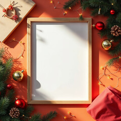 Christmas Photo Frame Mockup on Dark Wooden Table
