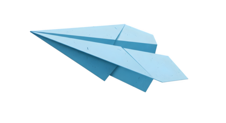 Blue paper craft creates folded geometric plane flying on stark dark background. Use for education, travel, or children's designs.