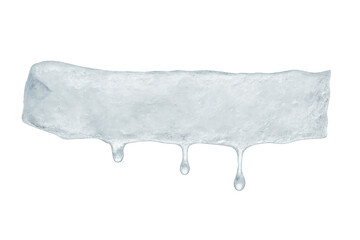 Ice block melting with water drops forming at its base, representing winter's end and the thawing process. Transparent background