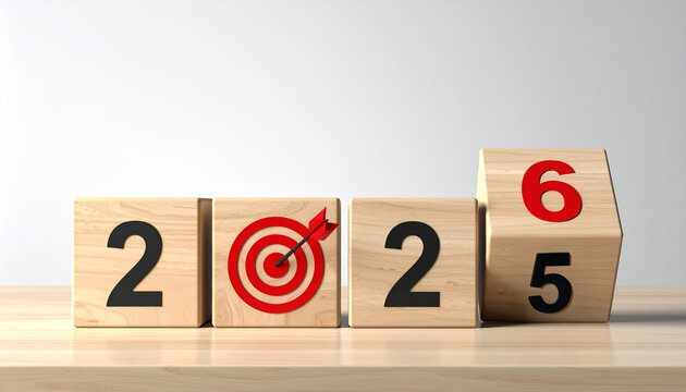 2026 calendar wooden block new year planning organization schedule timeline sustainable natural simplicity arrival agenda tactile target achievement