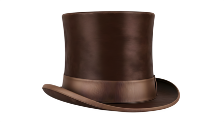 Brown top hat shows classic formalwear. The smooth, dark surface is ideal for product display, branding, or social media posts.