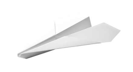 White paper airplane is isolated on black, representing travel, sending messages, branding, product photography, posters, or social media.