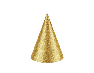 Golden Party Hat With Curved Base and Sparkling Glitter Highlights, Front-Facing View, Isolated on Transparent Background