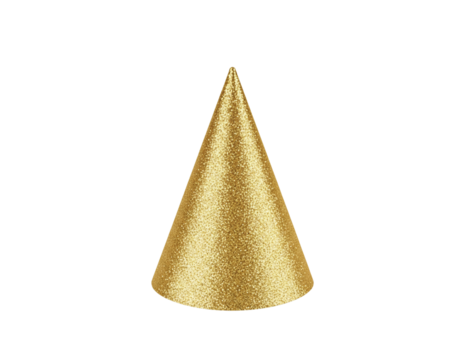 Golden Party Hat With Curved Base and Sparkling Glitter Highlights, Front-Facing View, Isolated on Transparent Background