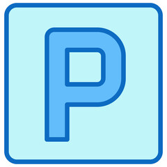 Parking Sign Blue Fill Outline Icon Design Vector - symbol with the letter &ldquo;P&rdquo; representing vehicle parking area or parking zone