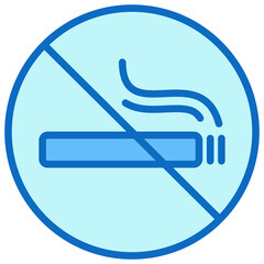 No Smoking Blue Fill Outline Icon Design Vector - crossed out cigarette symbol indicating smoking prohibition or restricted area