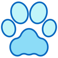 Paw Print Blue Fill Outline Icon Design Vector - dog paw shape representing pets, animals, or veterinary care