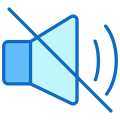 Mute Sound Blue Fill Outline Icon Design Vector - crossed out speaker representing silence, mute mode, or no sound