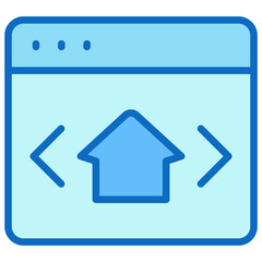 Web Development Blue Fill Outline Icon Design Vector - browser window with code and home symbol representing web development or front-end programming