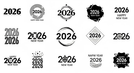 2026 logo concept for calendar, poster, flyer, banner. Modern design for calendar, invitations, greeting cards. Set of new year logo text design. stock illustration