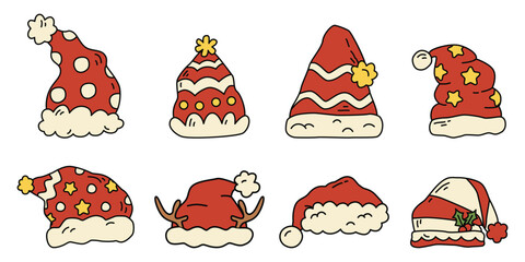 Red Christmas Santa Hat Vector Illustration Collection
