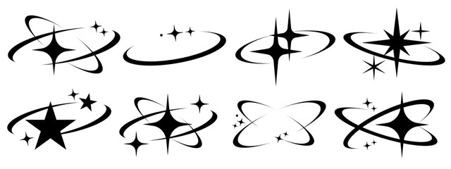 Obraz na płótnie Canvas PNG Retro star swirl vector designs, element set on transparent background