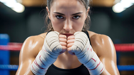 Determined Female Boxer Ready for Combat Training Session Portrait