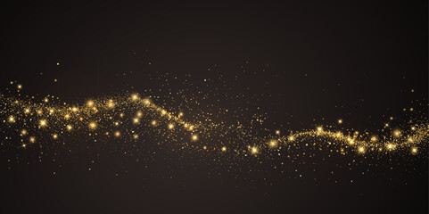 Vector Abstract Shiny Gold Glitter design element. Gold Glitter Dust and Stars. Glitter Trail. For New Year, Merry Christmas, Birthday and Wedding greeting card and invitation. Luxury Background