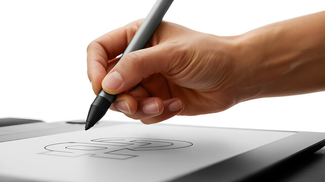Hand drawing on digital tablet with pen graphic design concept - Powered by Adobe