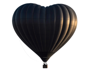 Minimalist Black Heart Balloon Silhouette, Side Angle, Transparent