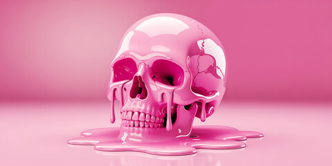 Pink Skull Dripping Artistically in a Surreal and Ethereal Manner