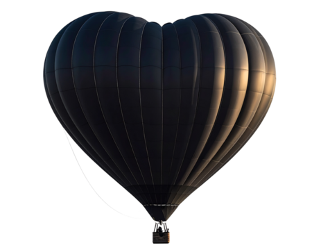 Minimalist Black Heart Balloon Silhouette, Side Angle, Transparent