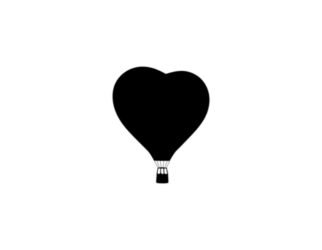 Minimalist Black Heart Balloon Silhouette, Side Angle, Transparent
