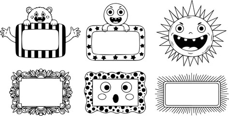 Collection of six cute cartoon frames with different designs, perfect for adding a playful touch to your projects