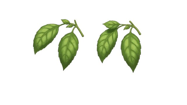 Fresh culinary herb illustration, a vibrant sprig of hand-drawn basil