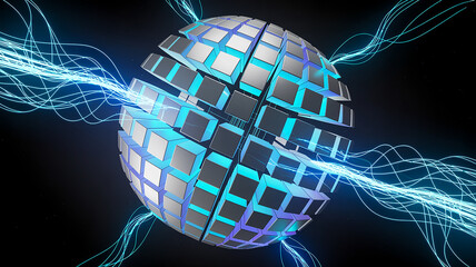 Abstract Sphere with Glowing Energy Streams globe technology