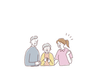 高齢夫婦と看護師、介護士の女性