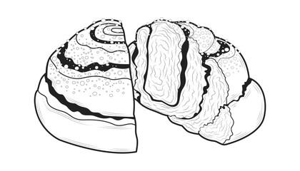 A drawing of a slice of cinnamon bun. A classic Swedish homemade pastry called Kanelbullar