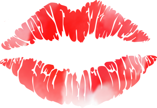 Beautiful red lips isolated on transparent background. red lipstick kiss . lips with lipstick mark on a white background