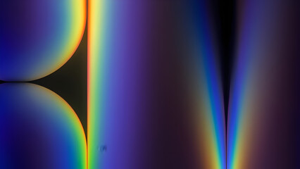 Abstract spectral patterns of light and color create a mesmerizing visual symphony with vibrant rainbow hues and deep shadows.
