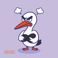 Angry Stork Cartoon Furious Bird Expression Vector Illustration