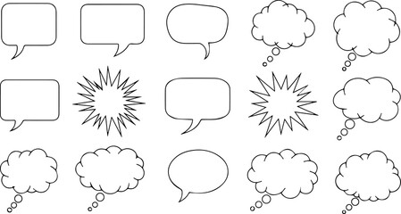Collection of speech bubbles and thought clouds, perfect for adding dialogue and commentary to your creative projects