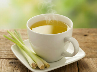 Fresh Herbal Lemongrass Tea in White Cup – Healthy Natural Drink Concept