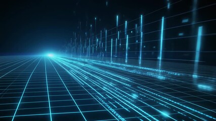 Abstract futuristic digital grid and glowing light trails symbolizing data flow and high-speed - Powered by Adobe
