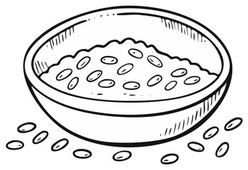 Bowl full of tasty beans, simple line art illustration for recipes and cooking instructions or cookbook design