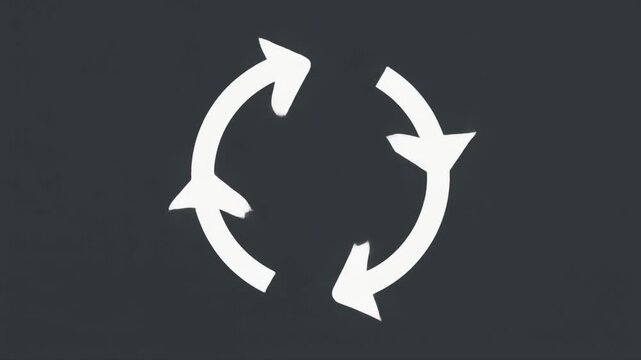Two White Arrows Forming a Circular Refresh or Recycle Symbol on Dark Gray Background Keywords: refresh, recycle, circular, arrows, loop, repeat, rotation, update, sync, cycle, reload, exchange