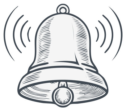 Vintage style ringing bell icon with sound waves representing an urgent alert or notification