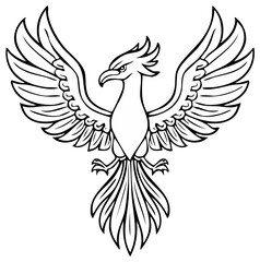 Obraz premium Majestic phoenix mythical bird with wings spread wide, a heraldic black and white vector illustration