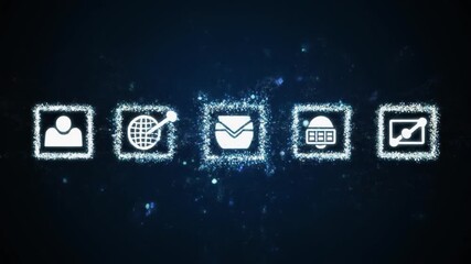 Row of Glowing White Icons for Profile, Globe, Email, and Analytics digital technology - Powered by Adobe