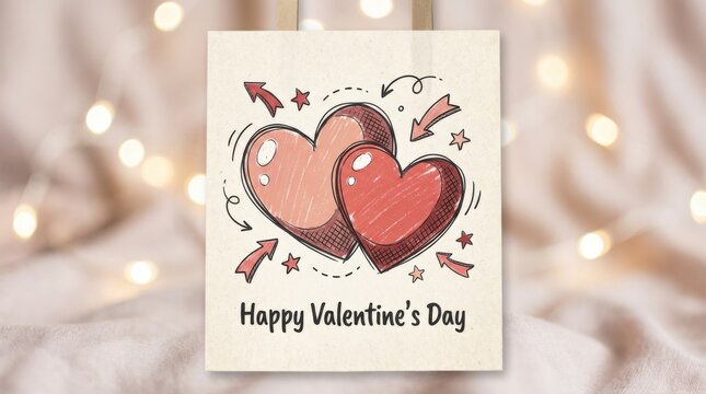 Shopping bag print template radiates love with playful hearts and dreamy soft backgrounds.