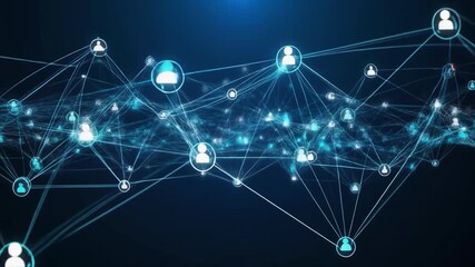 Global Network of People Icons Connected by Lines on a Dark Blue Background connection social - Powered by Adobe
