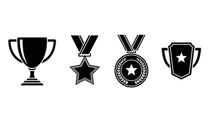 Vector illustration of a set of award icons, including trophies and medals for recognition and