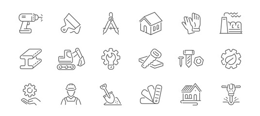 Fototapeta premium Construction, architecture line icons. Industry concept. Repair work, labor set of symbols or signs
